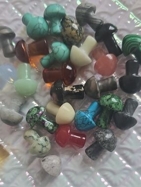 Mixed Gemstone Mushroom Multicolor Small Mushroom Set Of 24
